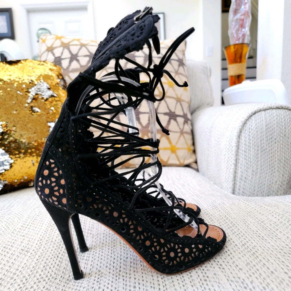 ALAIA Lace Up Suede Cutout Boots 36.